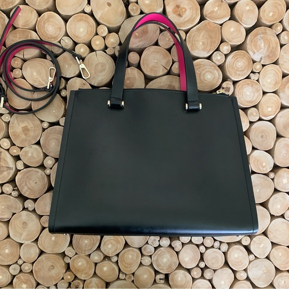 Kate Spade Black Sweetheart Pink Kyra Arbour Hill Leather Tote Bag - Picture 2 of 14